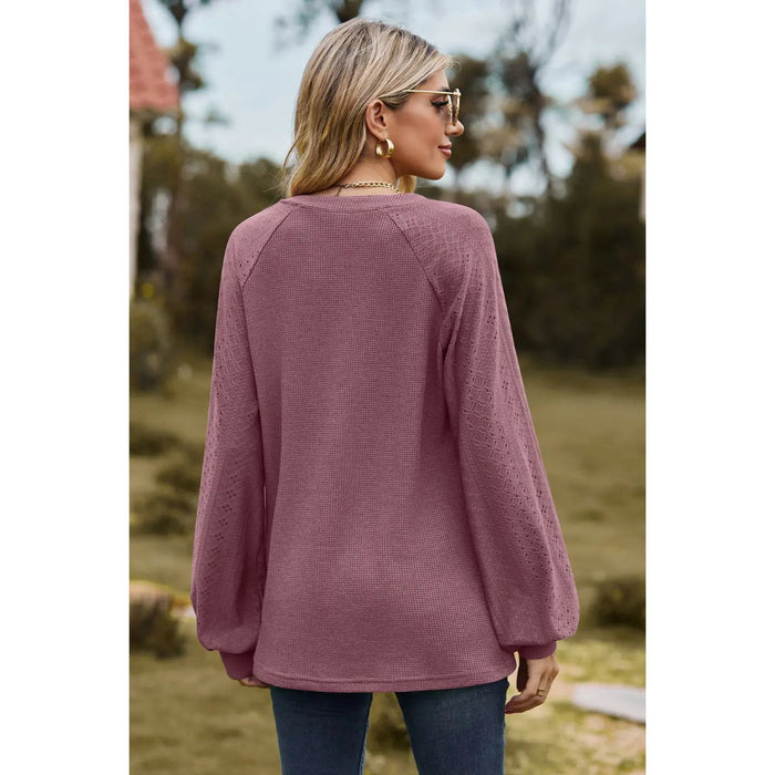 Notched Neck Raglan Sleeve Blouse