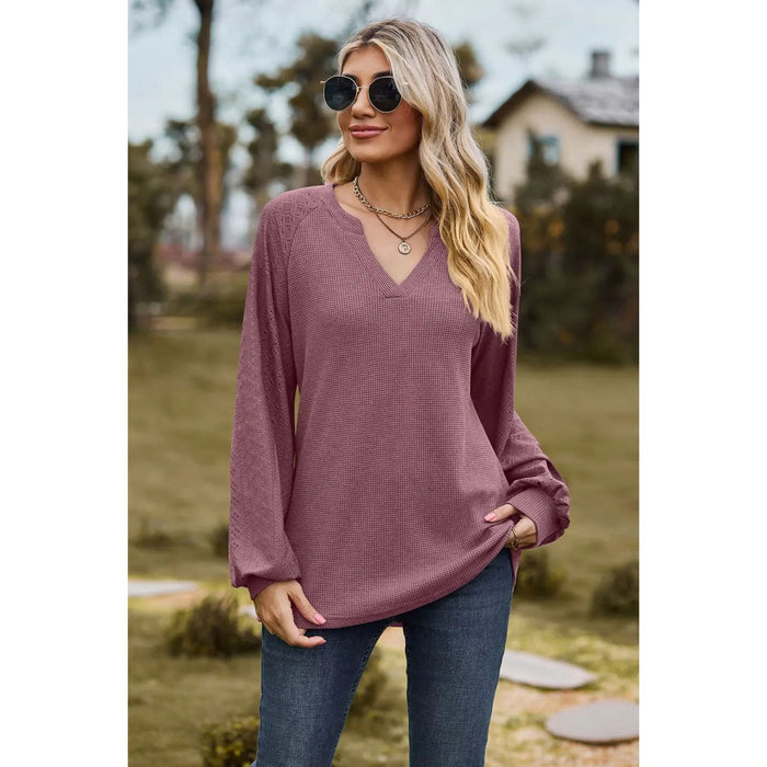 Notched Neck Raglan Sleeve Blouse