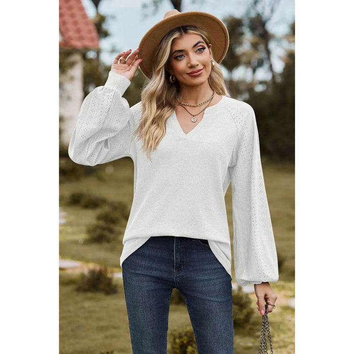 Notched Neck Raglan Sleeve Blouse