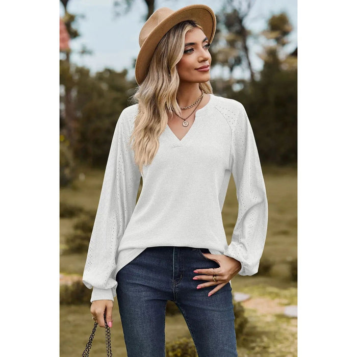 Notched Neck Raglan Sleeve Blouse