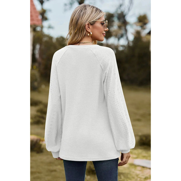 Notched Neck Raglan Sleeve Blouse