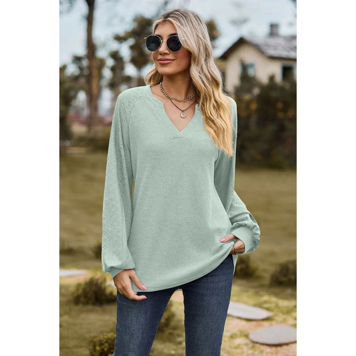 Notched Neck Raglan Sleeve Blouse