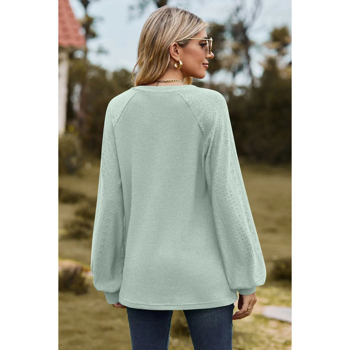 Notched Neck Raglan Sleeve Blouse