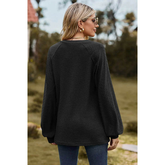 Notched Neck Raglan Sleeve Blouse