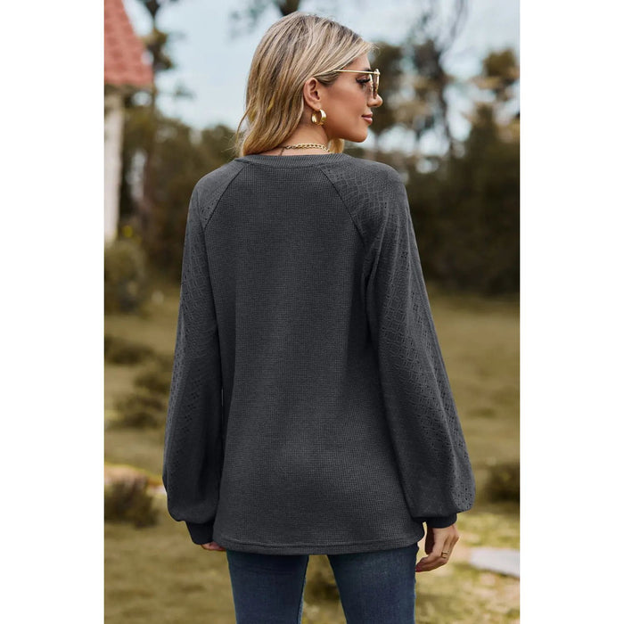 Notched Neck Raglan Sleeve Blouse