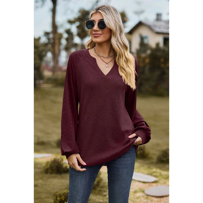 Notched Neck Raglan Sleeve Blouse