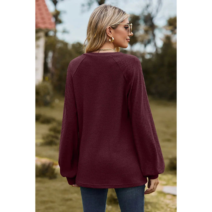 Notched Neck Raglan Sleeve Blouse