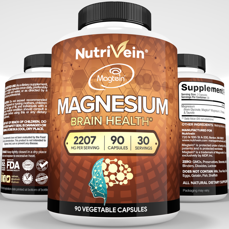 Nutrivein Nutrivein Premium Magtein Magnesium L-Threonate Supplement 2207 mg - 90 Caps (3 a Day) IZ-E7FW-LGN5