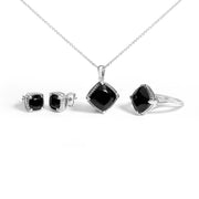 Bids.com Sterling Silver Cushion Onyx 3-Piece Jewelry Set Ring Earrings Pendant 18 Inch Cable Chain Jewelry Sets