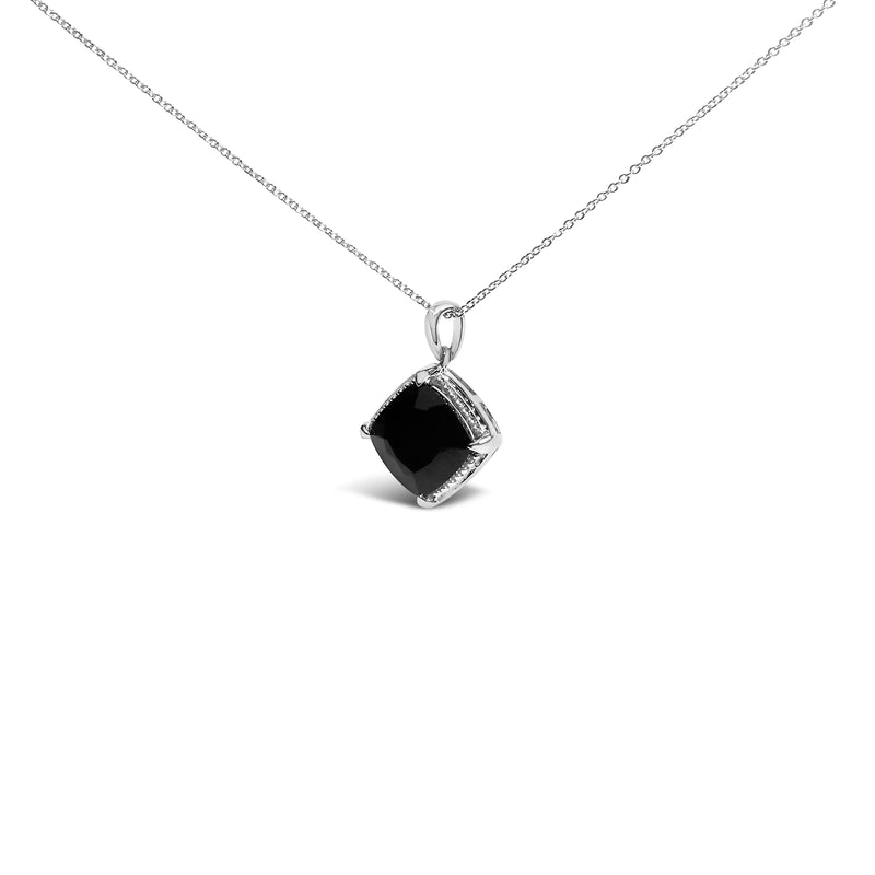 Bids.com Sterling Silver Cushion Onyx 3-Piece Jewelry Set Ring Earrings Pendant 18 Inch Cable Chain Jewelry Sets