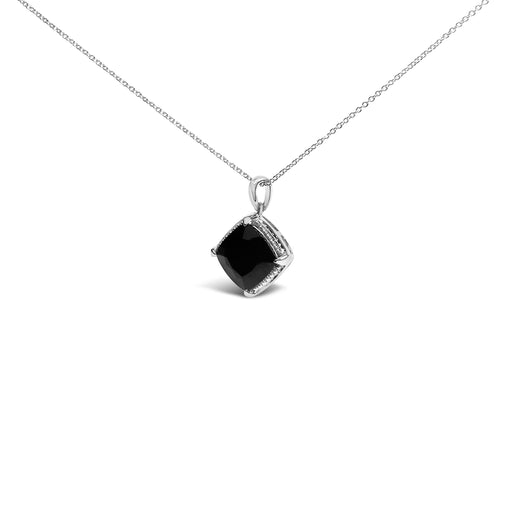 Bids.com Sterling Silver Cushion Onyx 3-Piece Jewelry Set Ring Earrings Pendant 18 Inch Cable Chain Jewelry Sets