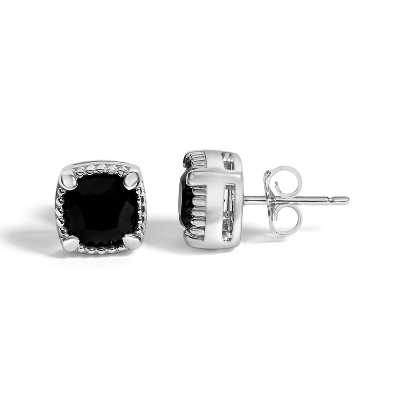 Bids.com Sterling Silver Cushion Onyx 3-Piece Jewelry Set Ring Earrings Pendant 18 Inch Cable Chain Jewelry Sets