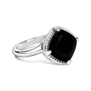 Bids.com Sterling Silver Cushion Onyx 3-Piece Jewelry Set Ring Earrings Pendant 18 Inch Cable Chain Jewelry Sets