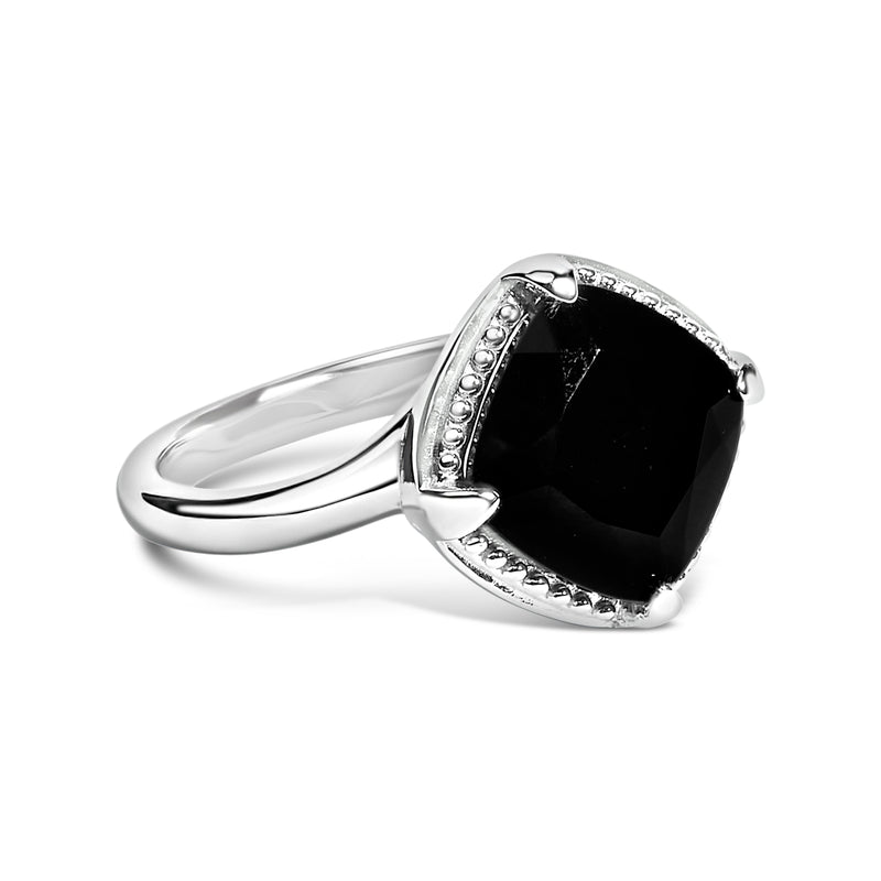 Bids.com Sterling Silver Cushion Onyx 3-Piece Jewelry Set Ring Earrings Pendant 18 Inch Cable Chain Jewelry Sets