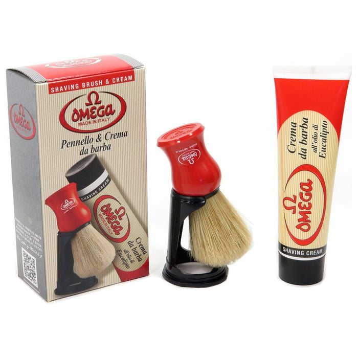 Omega Shaving Cream and Brush With Stand Kit - 16 Oz