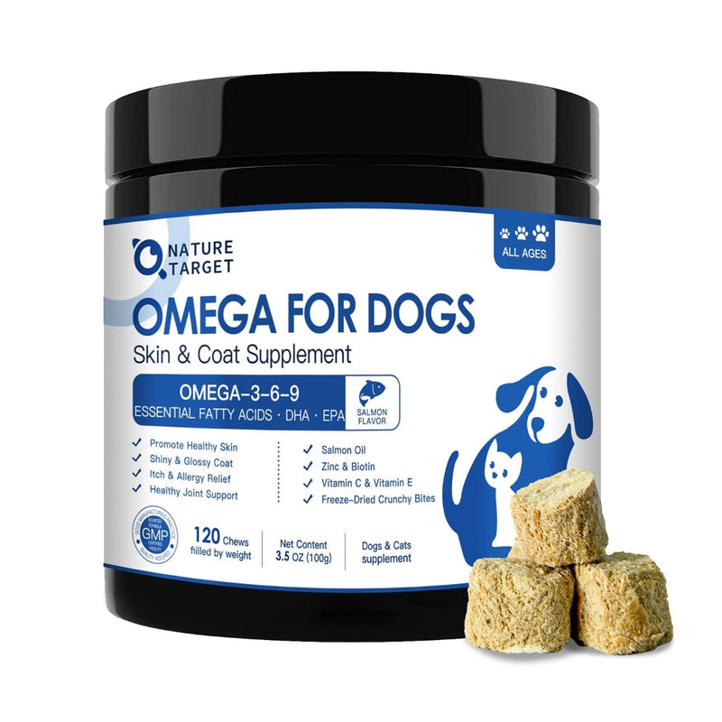 Nature Target Omega 3 Fish Oil for Dogs & Cats, Salmon Flavor, 120 Chews Pet Vitamins Supplements