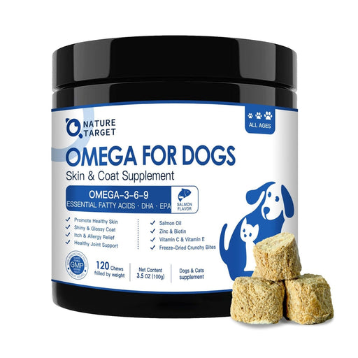 Nature Target Omega 3 Fish Oil for Dogs & Cats, Salmon Flavor, 120 Chews Pet Vitamins Supplements