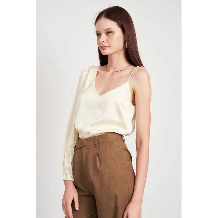 One Shoulder Blouse With Spaghetti Strap