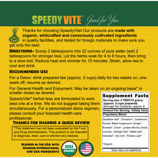 SpeedyVite® Liver LifeBoost® Tea | USDA Organic Herbal Liver Support* (4 oz / 8 oz / 28 Bags) | SpeedyVite® - FREE SHIPPING Tea