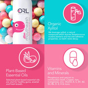 ORL Kids Mouthwash made with Organic Xylitol & Natural Ingredients KIDSMouthwash Hot Pink Kids Bubble Gum
