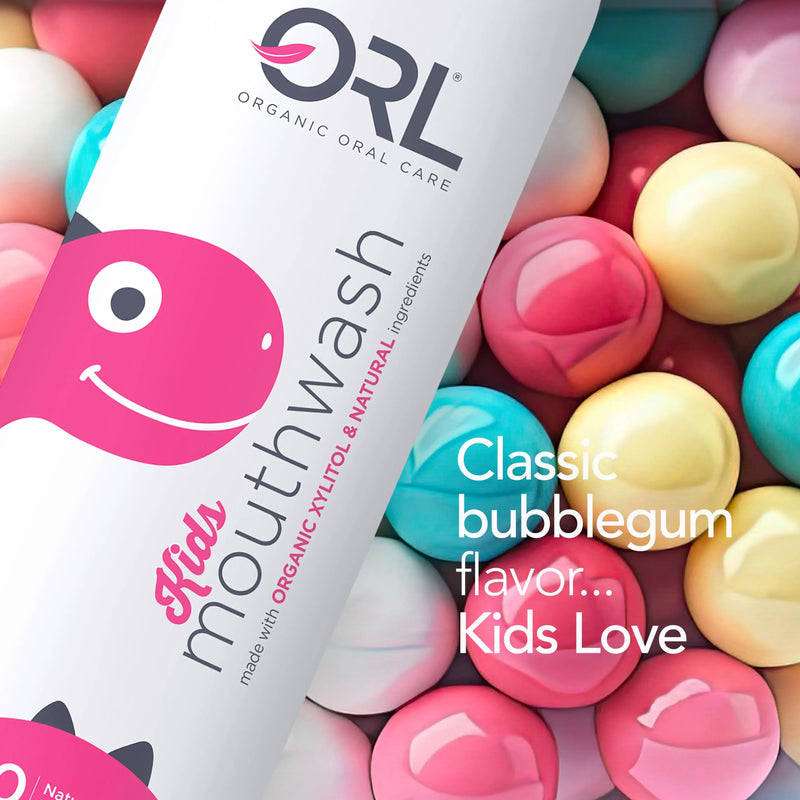 ORL Kids Mouthwash made with Organic Xylitol & Natural Ingredients KIDSMouthwash White Smoke Kids Bubble Gum