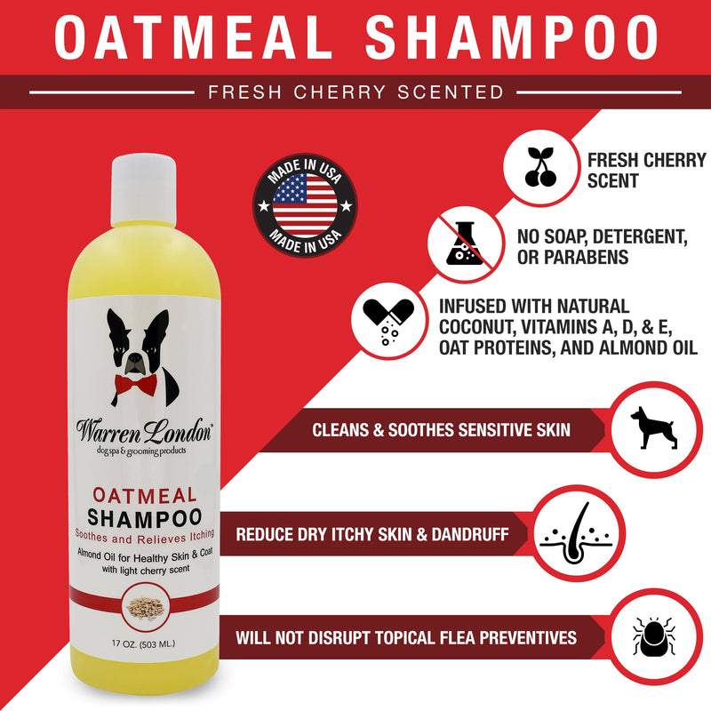 Warren London Oatmeal Shampoo - For Dogs With Itchy Skin and Coats - Cherry Scented Dog Shampoo