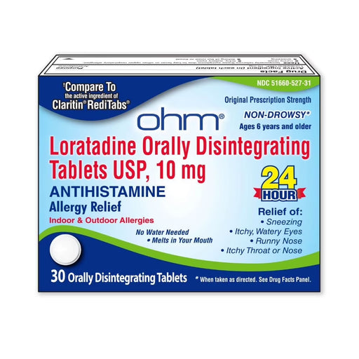 Ohm Loratadine 10mg Orally Disintegrating Tablets (ODT) - 30 Count, 24-Hour Non-Drowsy Allergy Relief Medicine & Drugs