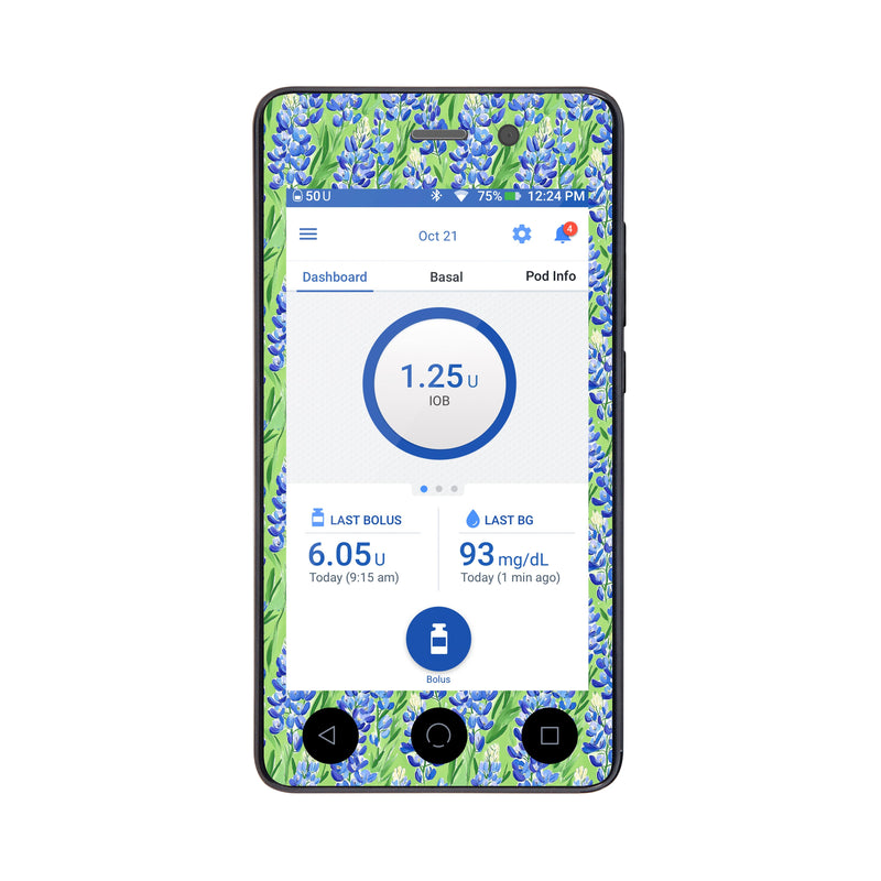 Peelz Blue Blooms Sticker for Omnipod DASH ® PDM – Pump Peelz Peelz/Stickers