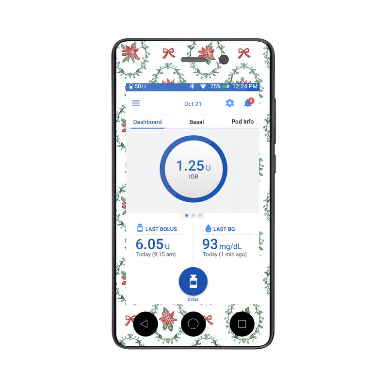 Peelz Poinsettia Parade Sticker for Omnipod DASH® PDM – Pump Peelz Peelz/Stickers