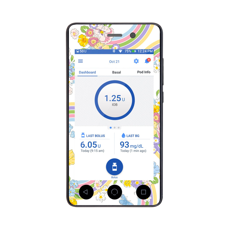 Peelz Rainbow Blooms Sticker for Omnipod DASH ® PDM – Pump Peelz Peelz/Stickers