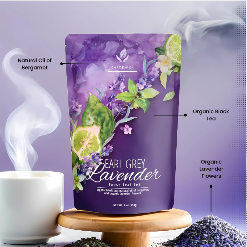 Gardenika Shop Earl Grey Lavender Loose Tea, Premium Black Tea with Lavender Flowers & Bergamot - Caffeinated - Organic & Kosher Loose Leaf Tea