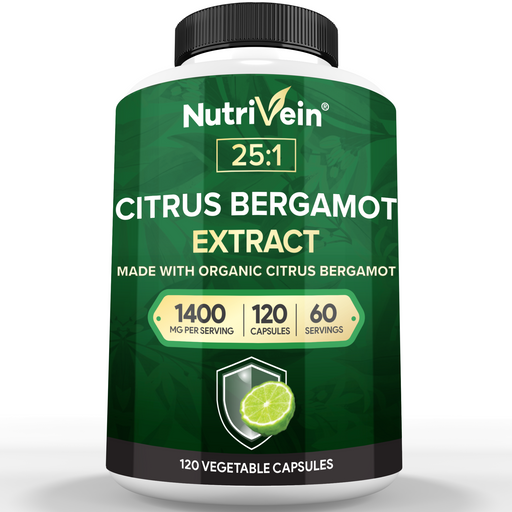 Nutrivein Nutrivein Premium Citrus Bergamot Supplement 1400mg 25:1 Bergamia Extract - 60 Day Supply - 120 Capsules White Smoke