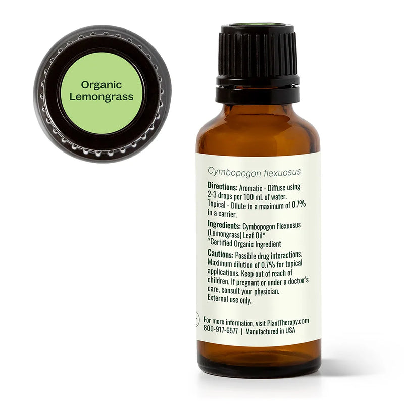 Plant Therapy Organic Lemongrass Essential Oil Essential Oil White Smoke 10 mL,30 mL,100 mL