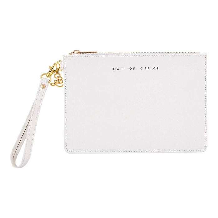 Out Of Office White Fashion Wristlet | 9.45" x 6.5" | Secret Message Inside