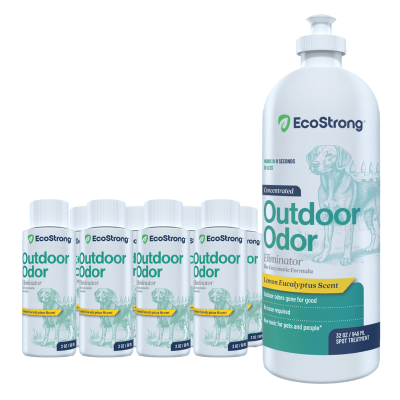 EcoStrong Outdoor Odor Eliminator Pet & Animal > Outdoor Odor White Smoke 10 x 2 oz Shots and Sprayer Bottle