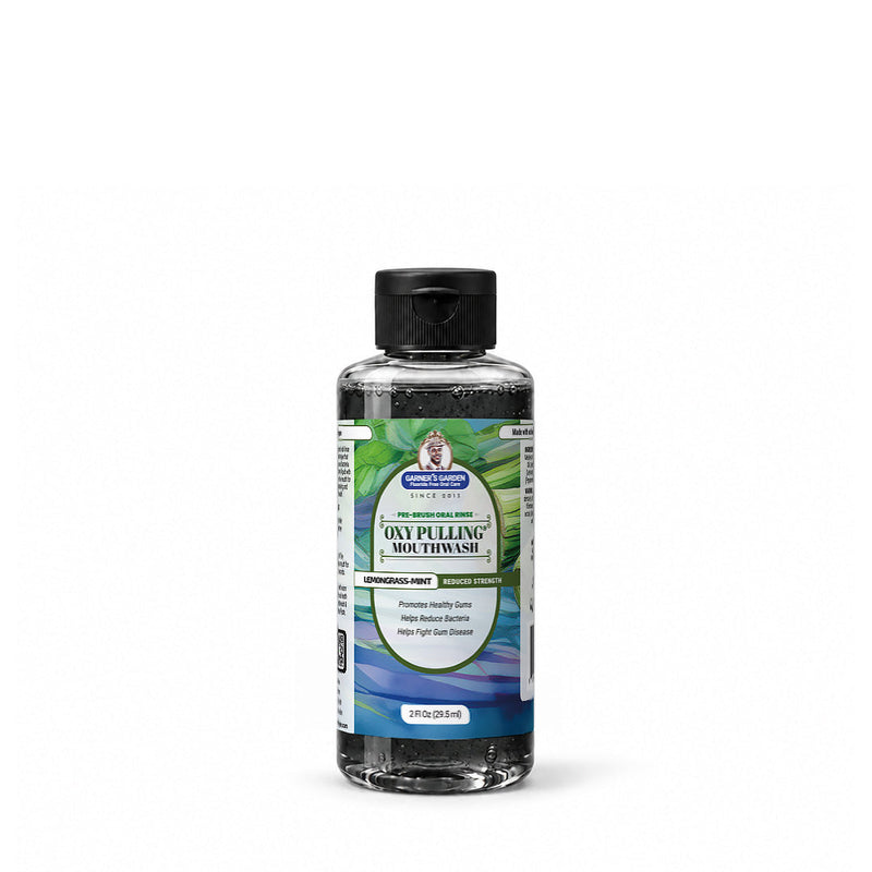 Garner's Garden Travel Sized Oxy Pulling Mouthwash | Activated Charcoal | H2O2 Oral Care White Smoke Lemongrass Mint / Sensitive Formula / 2 oz