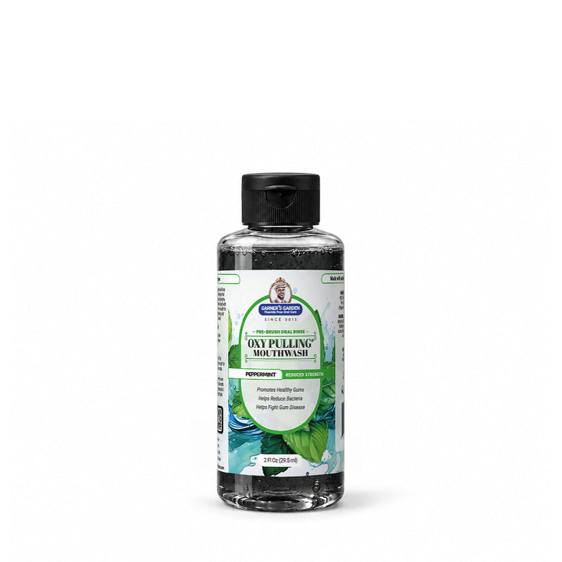 Garner's Garden Oxy Pulling | H2O2 & Charcoal | Pre-Brush Rinse Oxy Pulling White Smoke Peppermint / Normal / 2 oz (travel),Peppermint / Normal / 4 oz (try me),Peppermint / Normal / 16 oz (Recommended),Peppermint / Normal / Double Pack 2 x 16 oz,Peppermint / Reduced/Sensitive Formula / 4 oz (try me),Peppermint / Reduced/Sensitive Formula / 1