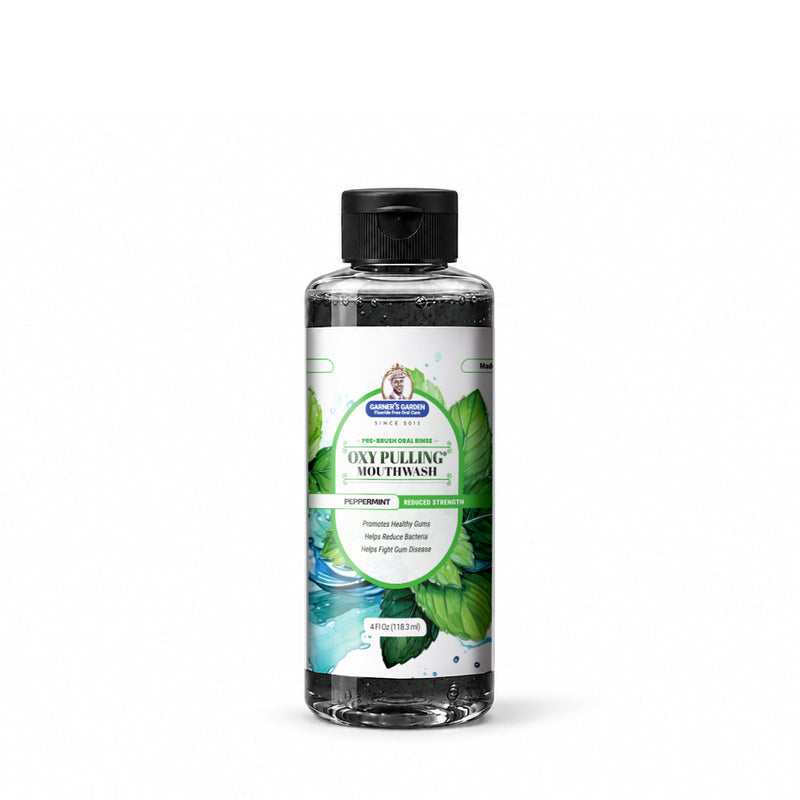 Garner's Garden Oxy Pulling | H2O2 & Charcoal | Pre-Brush Rinse Oxy Pulling White Smoke Peppermint / Reduced/Sensitive Formula / 4 oz (try me)