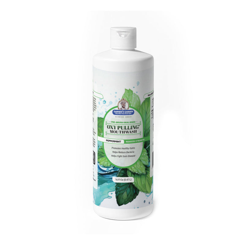 Garner's Garden Oxy Pulling Mouthwash | Activated Charcoal | H2O2 Oxy Pulling White Smoke Peppermint / Reduced/Sensitive Formula / 16 oz (Recommended)