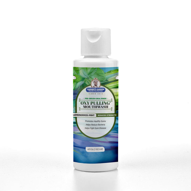 Garner's Garden Oxy Pulling Mouthwash | Activated Charcoal | H2O2 Oxy Pulling White Smoke Lemongrass - Mint / Reduced/Sensitive Formula / 4 oz (try me)
