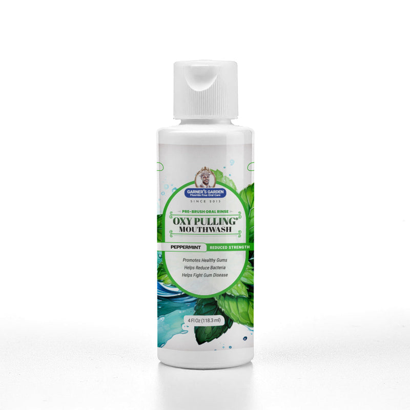 Garner's Garden Travel Sized Oxy Pulling Mouthwash | Activated Charcoal | H2O2 Oral Care White Smoke Peppermint / Sensitive Formula / 4 oz