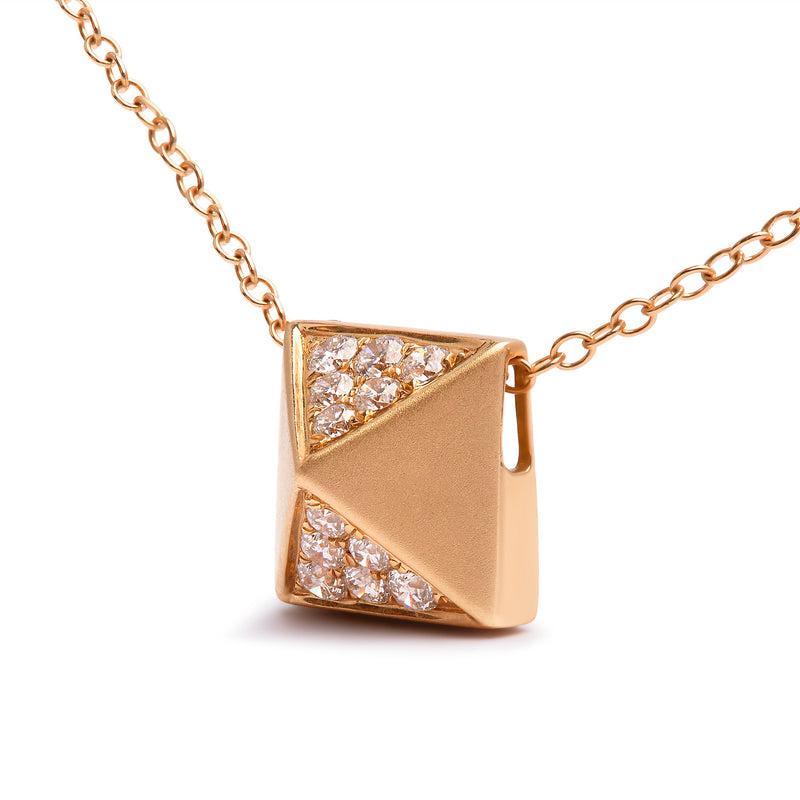 Bids.com 14K Yellow Gold 1/4 Cttw Diamond Matte Finished Pyramid Pendant Necklace (G-H Color, SI1-SI2 Clarity) - 18 Inches Necklaces