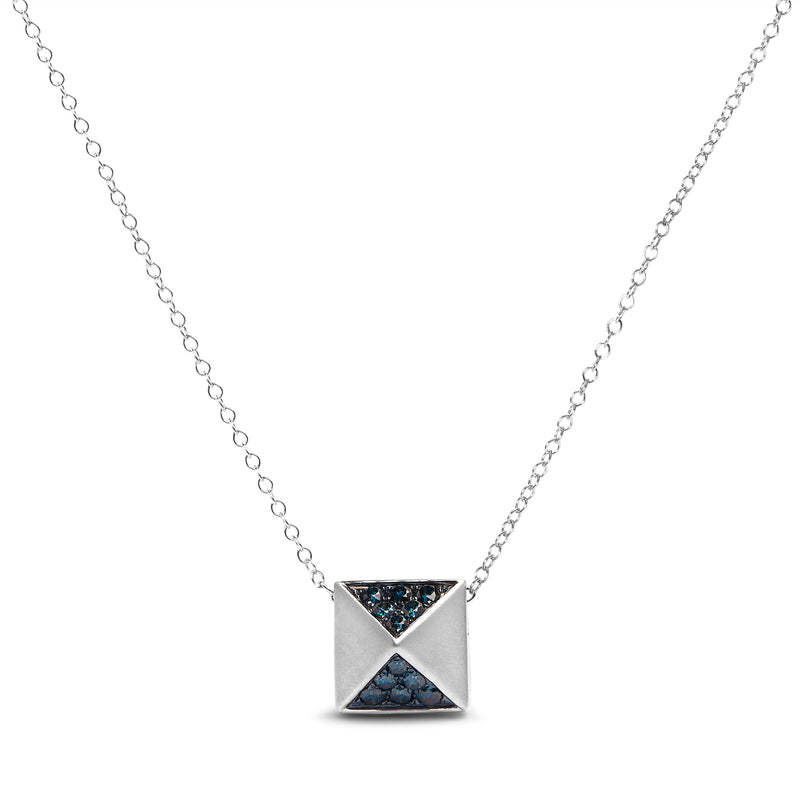 Bids.com 14K White Gold 1/4 Cttw Treated Blue Diamond Matte Finished Pyramid Pendant Necklace (Blue Color, SI1-SI2 Clarity) - 18" Inches Necklaces