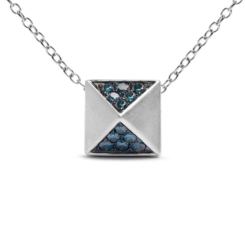 Bids.com 14K White Gold 1/4 Cttw Treated Blue Diamond Matte Finished Pyramid Pendant Necklace (Blue Color, SI1-SI2 Clarity) - 18" Inches Necklaces