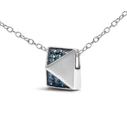 Bids.com 14K White Gold 1/4 Cttw Treated Blue Diamond Matte Finished Pyramid Pendant Necklace (Blue Color, SI1-SI2 Clarity) - 18" Inches Necklaces