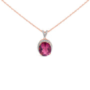 Bids.com 14K Rose Gold Vermeil Sterling Silver 1/5 Cttw Diamond Pink Quartz Oval Pendant Necklace Necklaces