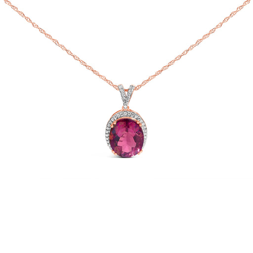 Bids.com 14K Rose Gold Vermeil Sterling Silver 1/5 Cttw Diamond Pink Quartz Oval Pendant Necklace Necklaces