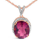 Bids.com 14K Rose Gold Vermeil Sterling Silver 1/5 Cttw Diamond Pink Quartz Oval Pendant Necklace Necklaces