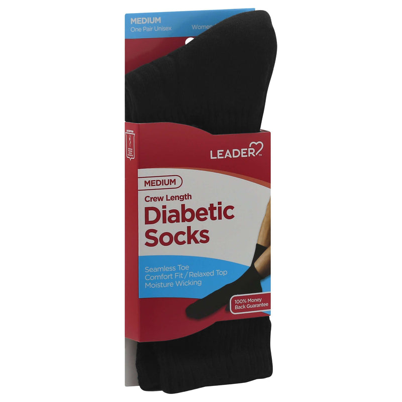 Leader Health Care Leader Health Care Diabetic Sock Crew Black Medium - 1 Pair Socks
