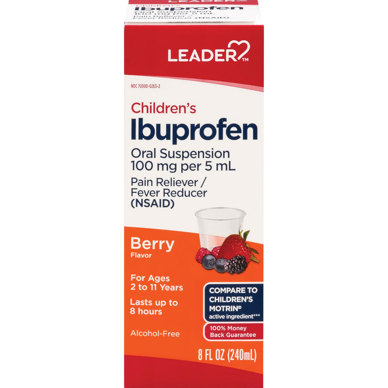 Leader Leader Children’s Ibuprofen Oral Suspension, Berry Flavor, 8 fl oz - Compare to Children's Motrin® Medicine & Drugs